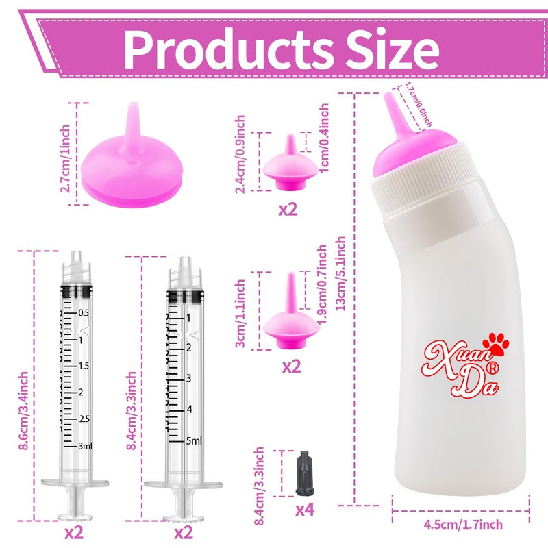 Xuanda Pet Feeding Nipple with Syringe, Soft Silicone Nursing Pet Feeding Bottle, Ventilation Valve Resistant Tearing for Puppies, Kittens, Rabbit, Small Wildlife (M Nipple,Pink) - Image 2